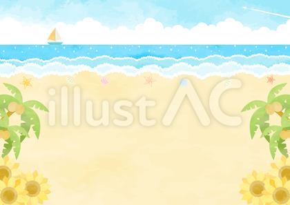 シンプルな真夏の海の風景イラスト