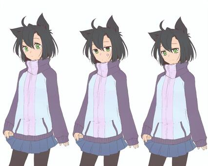 Cat ear girl standing picture list (easy, angry, sad), , JPG and PNG