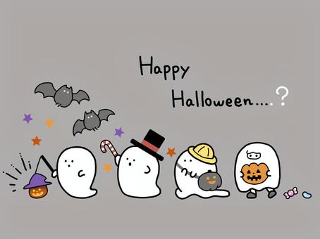 ハロウィン　おばけの行列（グレー） ハロウィン,おばけ,幽霊,こうもり,ハッピーハロウィン,子供,秋,10月,ランタン,お菓子のイラスト素材