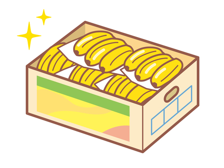 段ボール箱いっぱいのきれいなバナナ バナナ,箱,ダンボール,たくさん,キラキラ,果物,黄色,新しいのイラスト素材