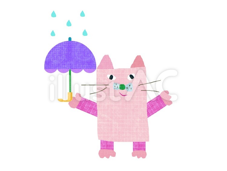 カサ猫 れいれい,雨粒,カサのイラスト素材