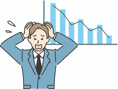 業績が下がって困る焦るビジネスマン 人物,男性,会社員,業績,悩む,困る,困った,パニック,焦る,成績のイラスト素材
