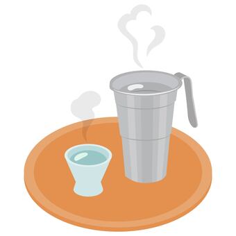 ちろりとお猪口に入った熱燗 日本酒,ちろり,おちょこ,熱燗,燗酒,湯気,ぬる燗,お燗,酒たんぽ,冬のイラスト素材