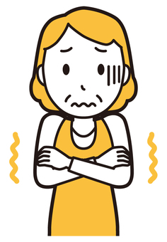  エプロンおばちゃん(黄)-112-バスト 寒い,おばちゃん,エプロン,お母さん,ママ,中年,おばさん,主婦,人物,かわいいのイラスト素材