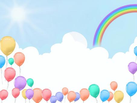 虹が出てる空と風船 虹が出てる空と風船 ふうせん,虹,太陽のイラスト素材