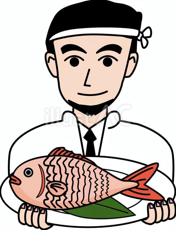 　魚屋大将　 鯛,魚,持つのイラスト素材