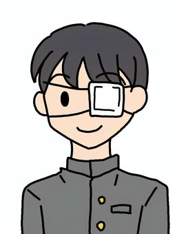 眼帯　学ラン 眼帯,医療,人物,ガーゼ,片目,男性,学ラン,学生,シンプル,治療のイラスト素材