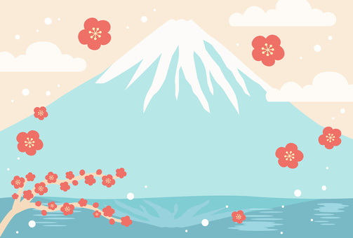 正月・年賀状背景 富士山と梅の花 正月,お正月,背景,年賀状,富士山,梅,花,年賀状素材,年賀はがき,和風のイラスト素材
