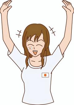 サポーター女性 日本,応援,サポーター,スポーツ,ユニフォーム,国旗,万歳,喜ぶ,感情,若いのイラスト素材