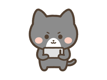 スマホでゲームに熱中するねこ（黒ネコ） ねこ,スマホ,ゲーム,熱中,ソーシャルゲーム,ソシャゲ,携帯,スマートフォン,日常,表情のイラスト素材