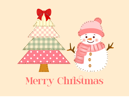クリスマスツリーと雪だるま_3 クリスマス,クリスマスツリー,雪だるま,12月,かわいい,パッチワーク,キュート,ハッピーホリデー,ハッピーホリデーズ,グリーティングカードのイラスト素材