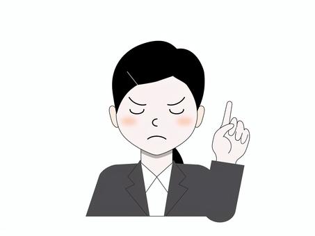大切なことを伝えようとしているスーツ女性 女性,若い,若者,黒髪,ポーズ,指さし,真剣,大切,伝える,訴えるのイラスト素材