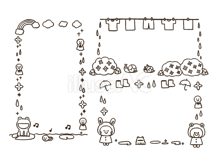 ６月のおたよりに使えるセット(太線版) 飾り枠,フレーム,雨のイラスト素材