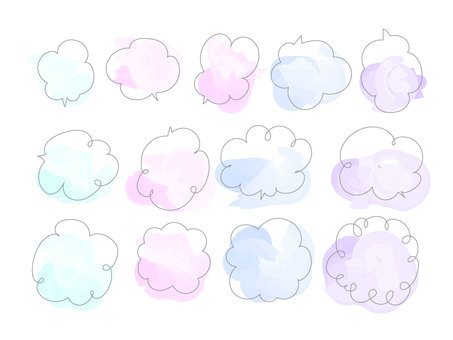 水彩風の淡い色の手描き吹き出しセット 水彩風の淡い色の手描き吹き出しセット 吹き出し,水彩風,淡い,コミュニケーション,話す,会話,雲,かわいい,漫画,ポップのイラスト素材