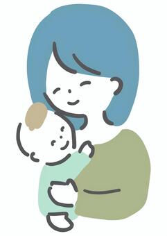 赤ちゃんを抱っこしながら微笑む女性 子育て,抱っこ,母親,育児,子供,愛情,女性,キッズ,シンプル,ラフタッチのイラスト素材