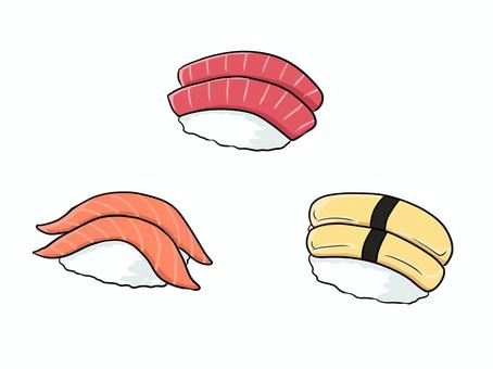 かわいいお寿司(2貫)のイラストセット 寿司,マグロ,玉子,サーモン,握り,かわいい,緩い,セット,手描き,魚のイラスト素材