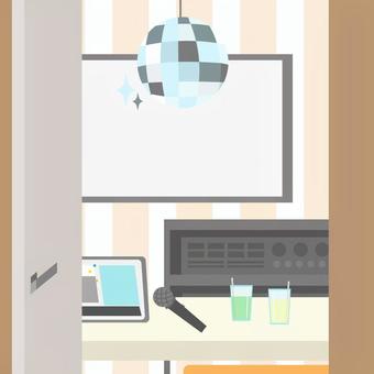 ドア越しから見たカラオケルーム カラオケ,カラオケルーム,ルーム,部屋,空間,ミラーボール,マイク,テレビ,娯楽,趣味のイラスト素材