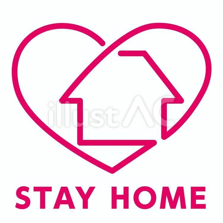 STAY HOME／一筆書きのハートと家 ハート,シンプル,ステイホームのイラスト素材