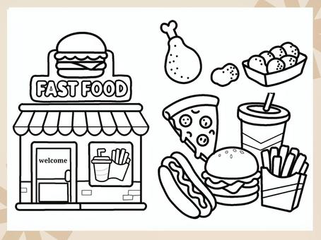 ファーストフード　ぬりえ ぬりえ,かわいい,ファーストフード,ハンバーガー,趣味のイラスト素材