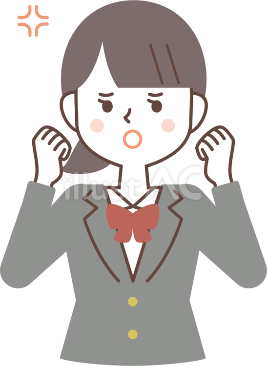 怒って拳を握りしめる女子学生 怒る,拳,イライラのイラスト素材