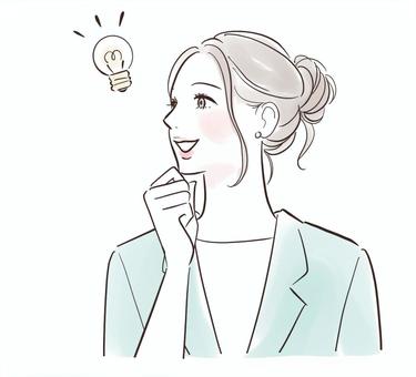 良いアイデアを思いつく女性 笑顔,女性,きれい,可愛い,おしゃれ,女性向け,水彩風,人物,パステル風,手書きのイラスト素材