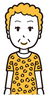  大阪のおばちゃん(黄)-231-バスト 正面,おばちゃん,大阪,ヒョウ柄,おばはん,中年,女性,関西,派手,おばさんのイラスト素材