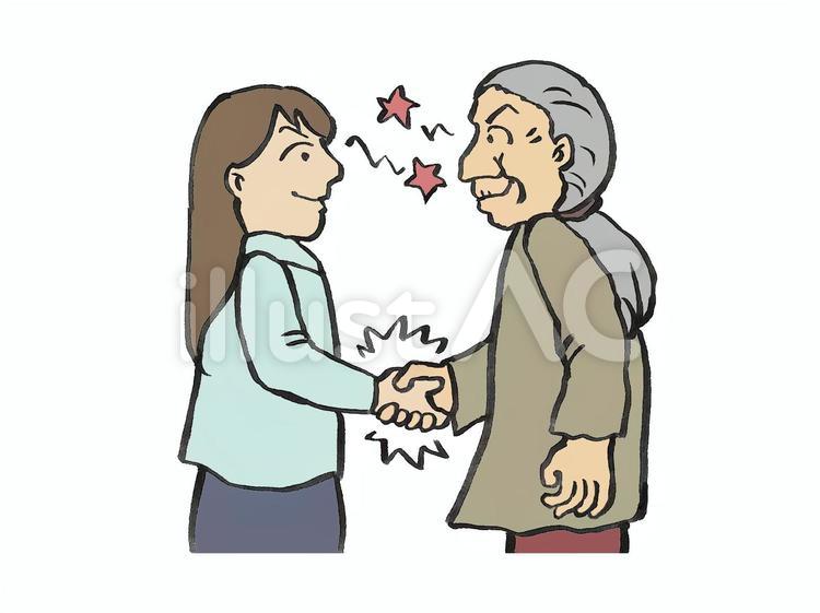 握手をする若い女性とおばあさん 女性,おばあさん,高齢者のイラスト素材