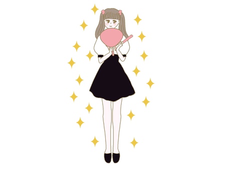 推し色　ピンク色 推し,推し活,女性,かわいい,ツインテール,スカート,キラキラ,ペンライト,サイリウム,うちわのイラスト素材