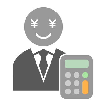 お金の目をしたネクタイの人と電卓 会計,経理,人物,計算,ビジネス,見積もり,スーツ,ネクタイ,仕事,会社員のイラスト素材