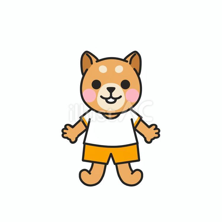 オレンジ色の体操服を着たイヌ 犬,かわいい,動物のイラスト素材