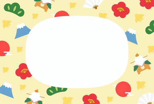 かわいい和柄フレームの年賀状イラスト03 年賀状,和柄,背景,パターン,フレーム,正月,枠,お正月,飾り枠,2026年のイラスト素材