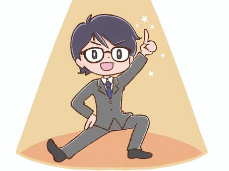 スーツの男性 スポットライト,注目,主役,目立つ,ビジネスマン,スター,星,指差す,一番,ナンバーワンのイラスト素材