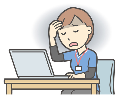  訪問看護師女性-013-バスト パソコン,落ち込む,訪問看護師,看護師,女性,医療,病院,介護,ナース,在宅看護のイラスト素材
