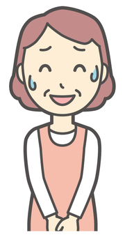  エプロンおばちゃん-047-バスト 苦笑い,おばちゃん,エプロン,お母さん,ママ,中年,おばさん,主婦,人物,かわいいのイラスト素材