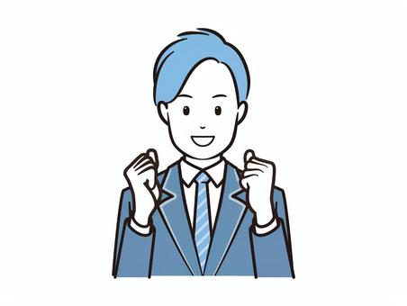 笑顔で両手ガッツポーズのブレザー男子学生 ガッツポーズ,学生,高校生,生徒,男子学生,男子,ガッツ,男性,男の子,笑顔のイラスト素材