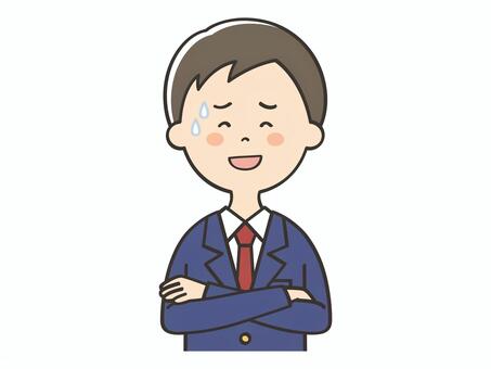 苦笑いする男子学生 苦笑い,愛想笑い,お世辞,作り笑い,困る,誤魔化す,気まずい,苦笑,汗,男の子のイラスト素材