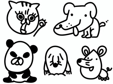 かわいい動物【塗り絵用】 塗り絵,動物,アニマルのイラスト素材