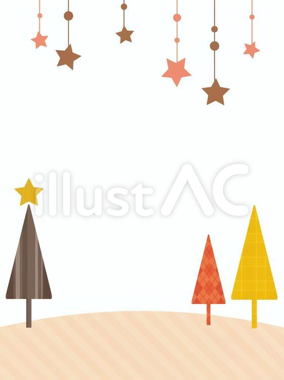 オレンジの三角形の木と星のフレーム クリスマス,ツリー,冬のイラスト素材