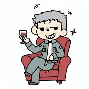 ワイン片手のたくらむおじいさん おじいさん,ワイン,片手,たくらむ,イメージ,支配者,悪だくみ,悪行,悪い,顔のイラスト素材