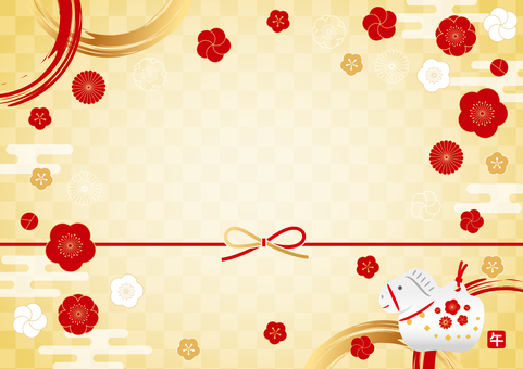 2026年の午年のフレーム 2026年の午年のフレーム お正月,正月,年賀状,2026年,2026,午年,馬,人形,鈴,干支のイラスト素材