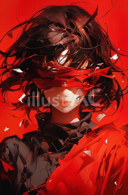 目隠しの赤い女性 目隠しの赤い女性 かわいい,女の子,女性のイラスト素材