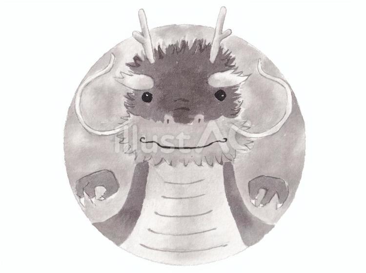 円形の水墨の辰１ 辰,竜,龍のイラスト素材