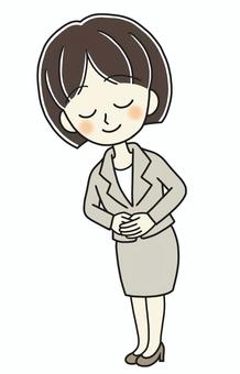 お辞儀する、茶色のスーツの若い女性 お辞儀,ビジネスウーマン,スーツ,女性,人物,ポーズ,茶色,立つ,全身,若いのイラスト素材