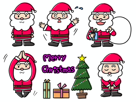 サンタさんの詰め合わせ＊カラー サンタクロース,サンタ,クリスマス,メリークリスマス,聖夜,xmas,christmas,merrychristmas,クリスマスツリー,ツリーのイラスト素材