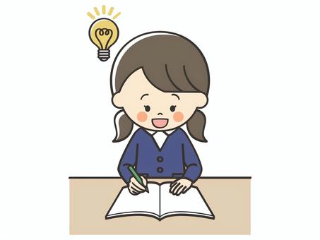 問題が解ける女子生徒 勉強,宿題,学習,アイデア,思いつく,思い出す,メモ,解決,問題,わかるのイラスト素材
