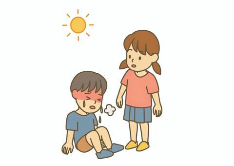 熱中症の子供を心配するお友達 ピンチ,太陽,猛暑,心配,声掛け,注意,子供,熱中症,予防,人物のイラスト素材