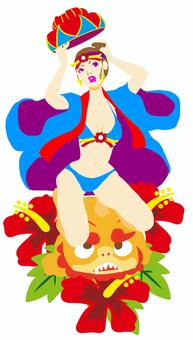 紅型女子 舞踊,女性,ポップ,シンプル,かわいい,王族,紅型,琉球王国,伝統,衣装のイラスト素材