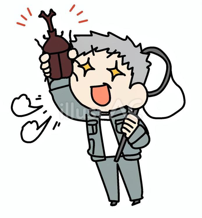 カブトムシと大興奮のおじいさん おじいさん,カブトムシ,大興奮のイラスト素材