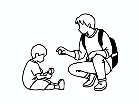 道で座り込むこどもを諭すパパ 人,家族,親子,子育て,育児,こども,幼児,父親,お父さん,パパのイラスト素材