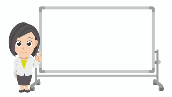 白板傍で指さす年配ビジネス女性のSD② 先生,教師,教員,指導員,スーツ,ビジネス,会社,社会人,指を指す,指差しのイラスト素材